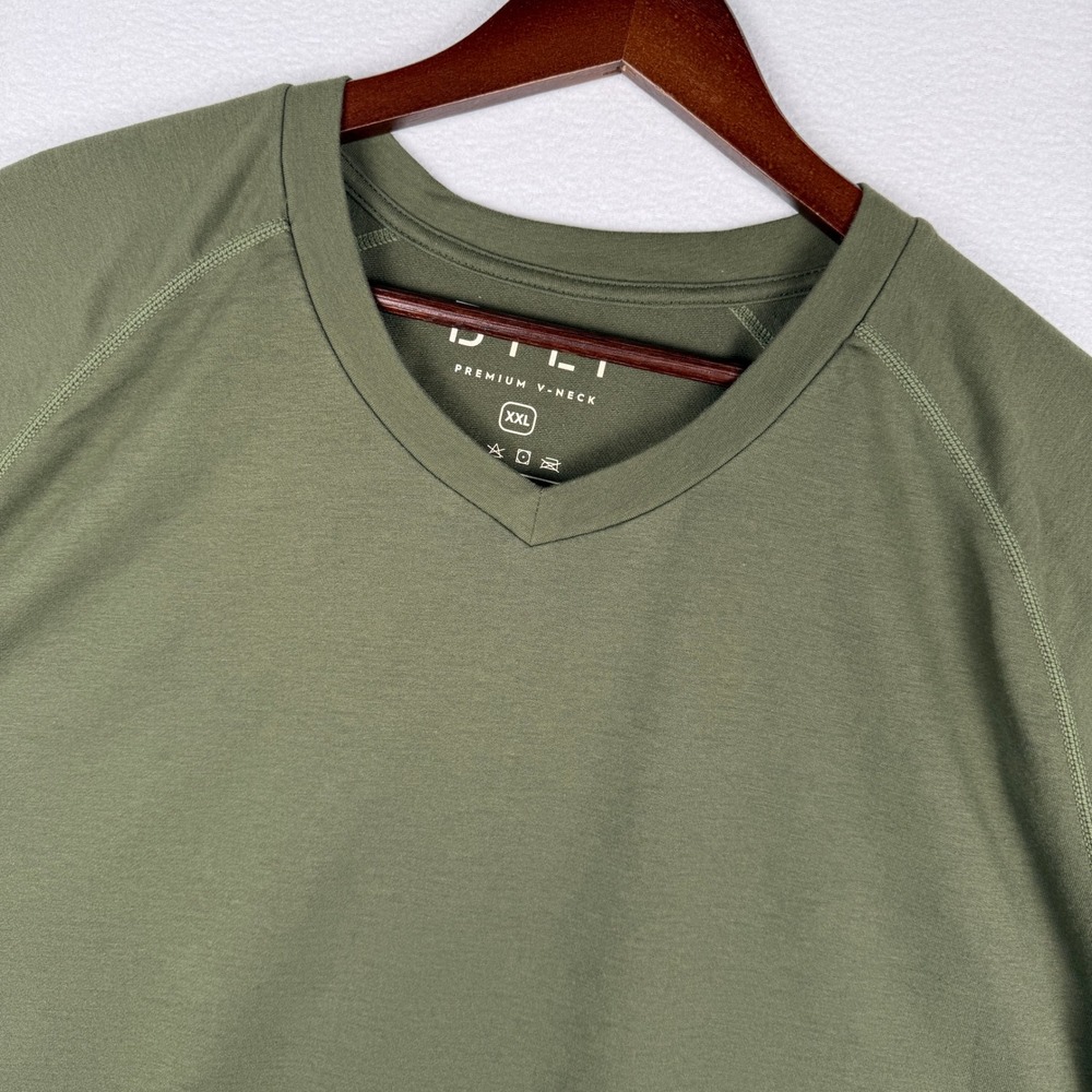 BYLT Premium V-Neck Shirt Mens XXL Green Short Sleeve Raglan Stretch Tee